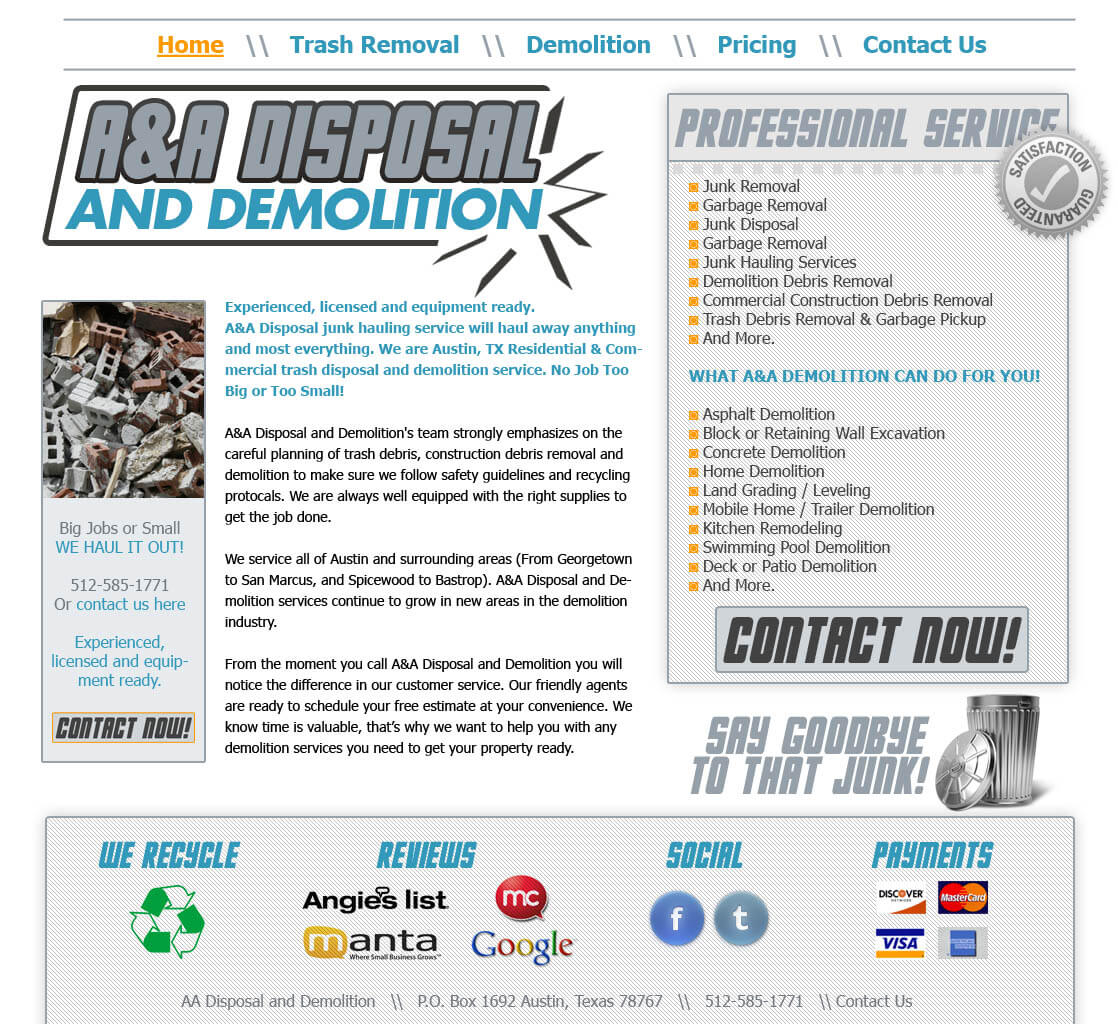 demolition and trash website design